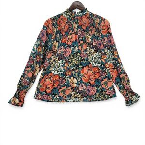 Hudson Gray Womens Small Blouse 100% Polyester Floral Print‎ Smocked Cottagecore
